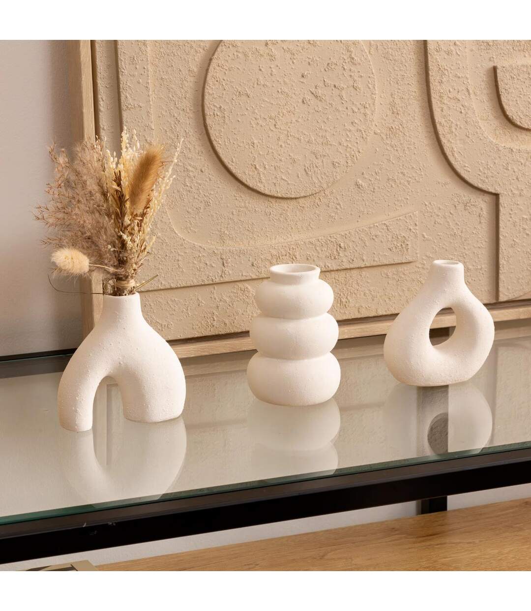 Lot de 3 Soliflores en Céramique Lora 9cm Blanc-5