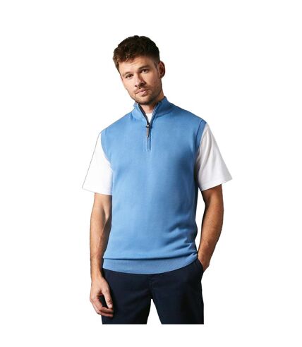 Mens knitted zip neck sleeveless pullover mid blue Maine