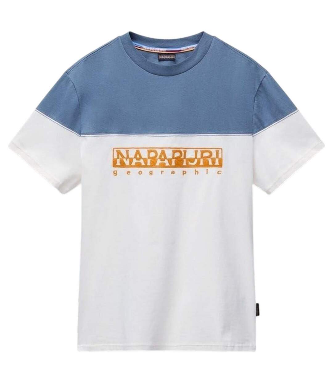 Mens Saturnia Geographic Crew Neck T-shirt White Blue Napapijri-1