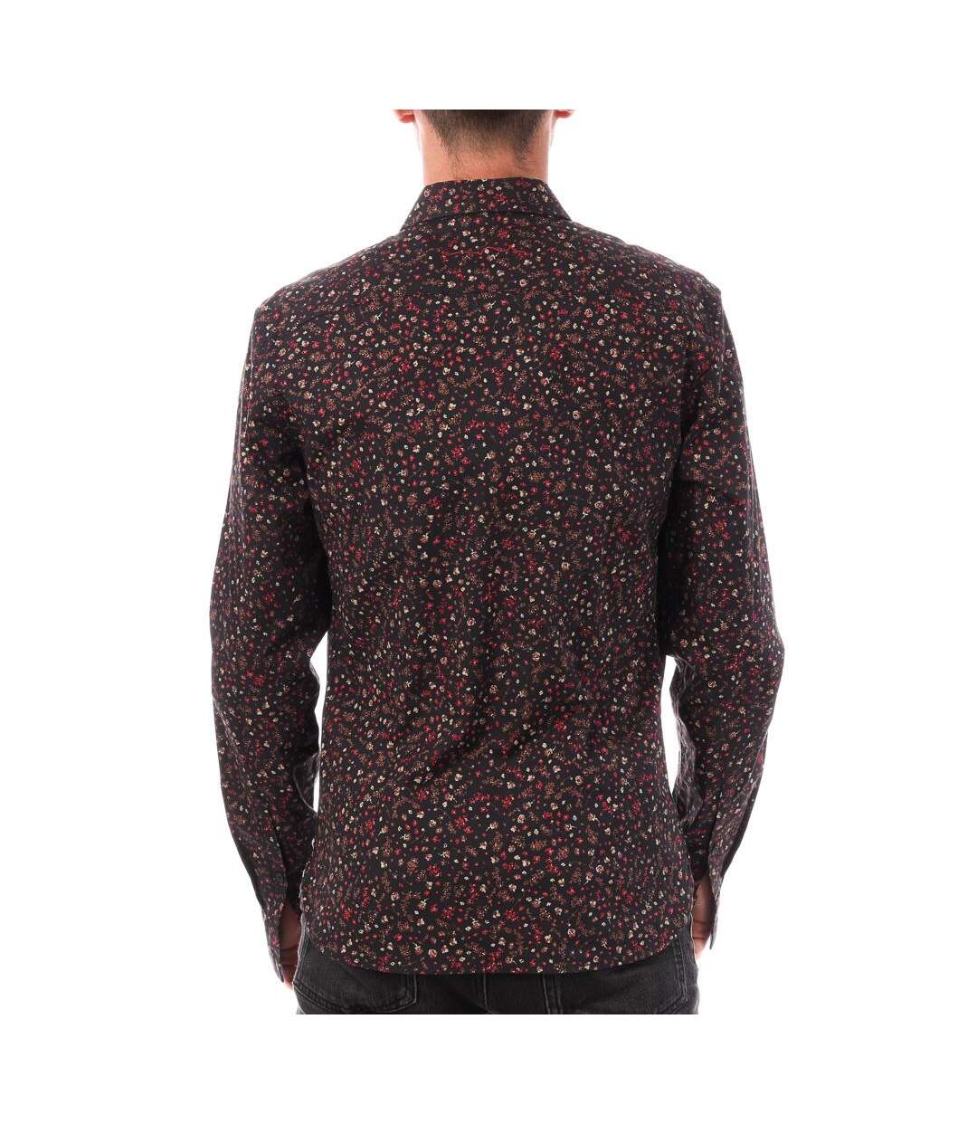 Chemise noir/rouge fleuris homme teddy smith carton strectch-2