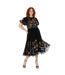 Robe Mi-longue Manches Bouffantes Motif/style Floral Femme Noir Maya Deluxe-2