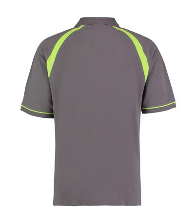 Oak hill polo à manches courtes homme gris foncé/vert citron Kustom Kit