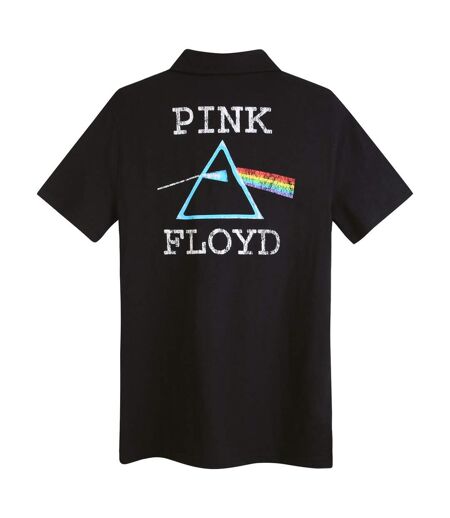 Mens Washed Slub Pink Floyd Polo Shirt Black Amplified