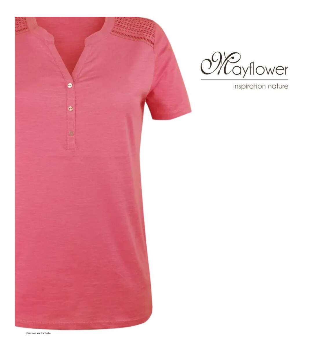 Tee-shirt femme MAYFLOWER TEEF4011A rose : la légèreté du coton flammé au style romantique-4