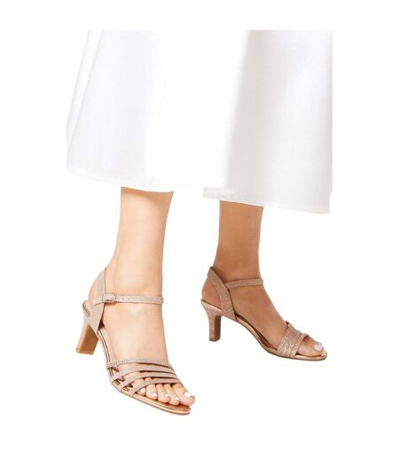 Womens/ladies Ellen Diamante Straps Heeled Sandals Rose Gold Good For The Sole