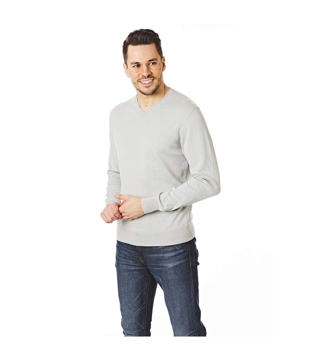 Mens knitted v neck jumper denim CastlePoint-2