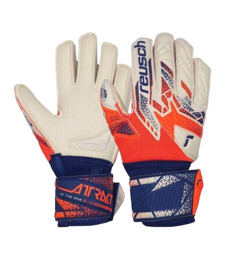 Childrens/kids Attrakt Silver Goalkeeper Gloves Orange Blue White Reusch