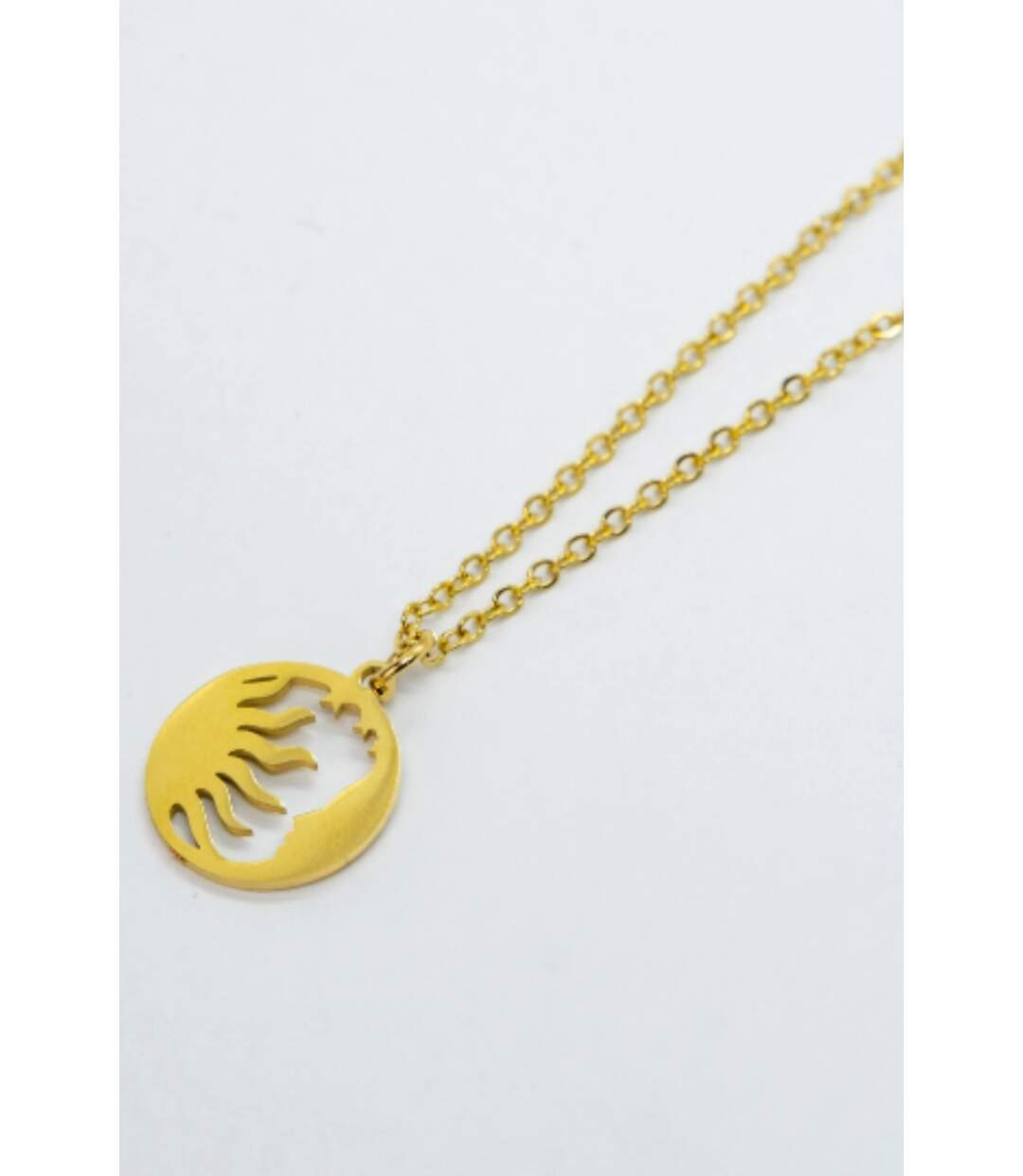 Stainless Steel Gold Sun Moon Small Round Disc Pendant Necklace