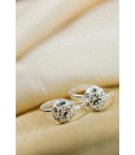 925 Silver White Zircon Round Stone Bohemian Midi Bichiya Toe Ring