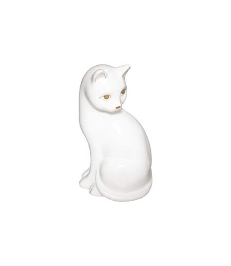 Statuette Déco en Céramique Chat 26cm Blanc