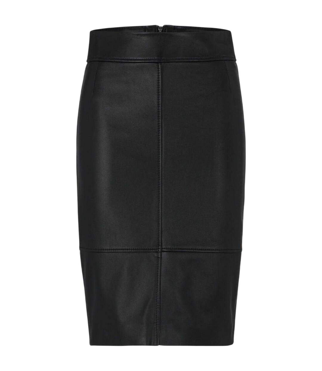 Womens/ladies Selrita5 Leather Slim Pencil Skirt Black Boss-1