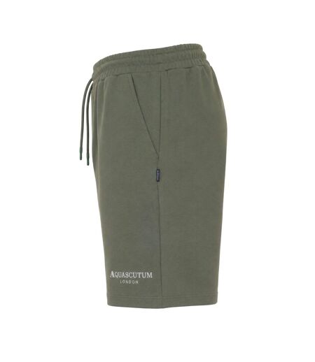 Mens Fleece Logo Sweat Shorts Military Green Aquascutum