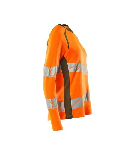 T-shirt Manches Longues Accelerate Safe Femme Orange Fluo Vert Kaki Foncé Mascot