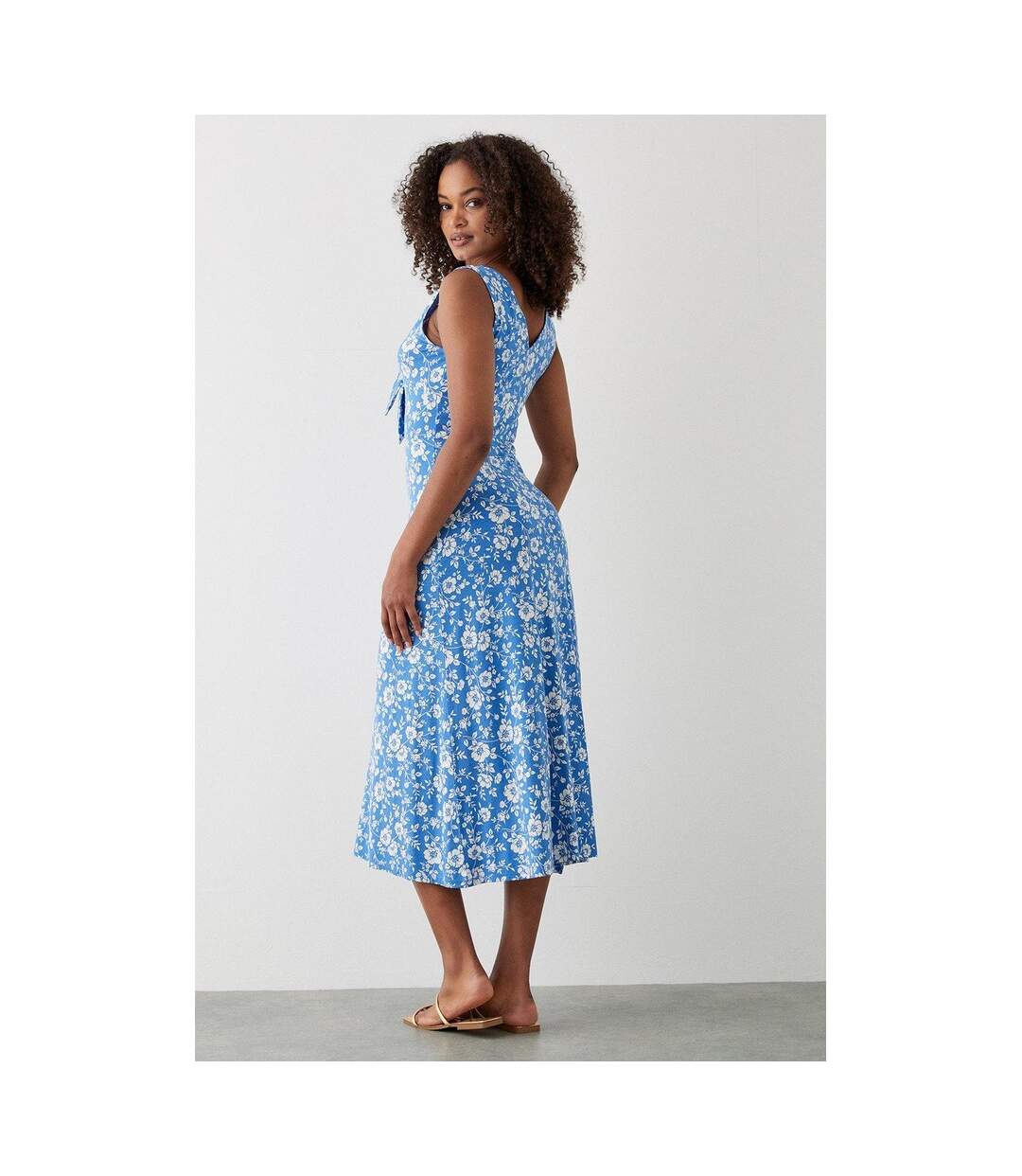 Womens/ladies floral button through midi dress blue Dorothy Perkins-2