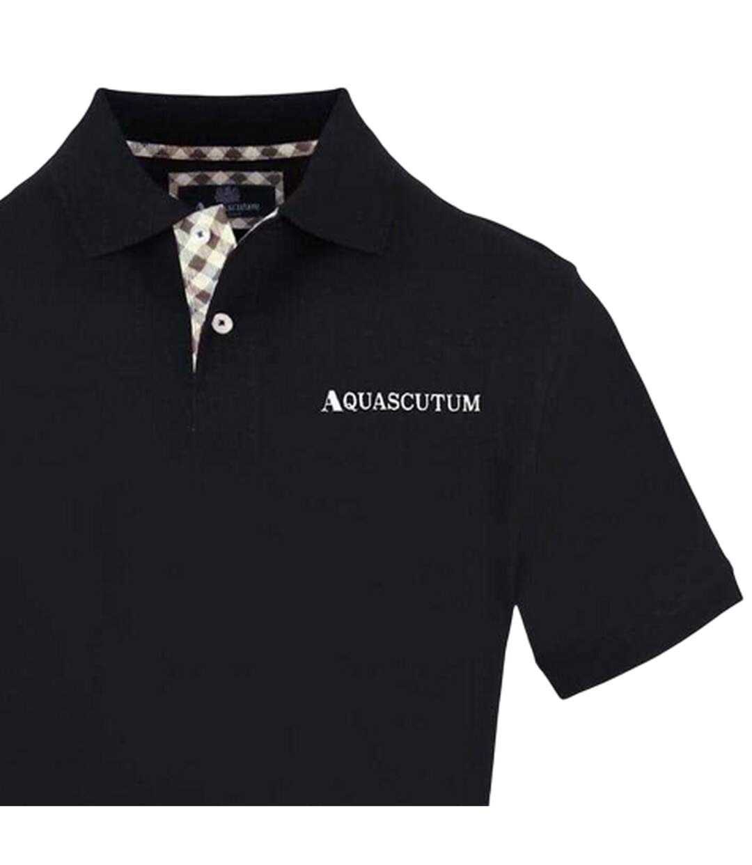 Mens Embroidered Logo Polo Shirt Black Aquascutum-3