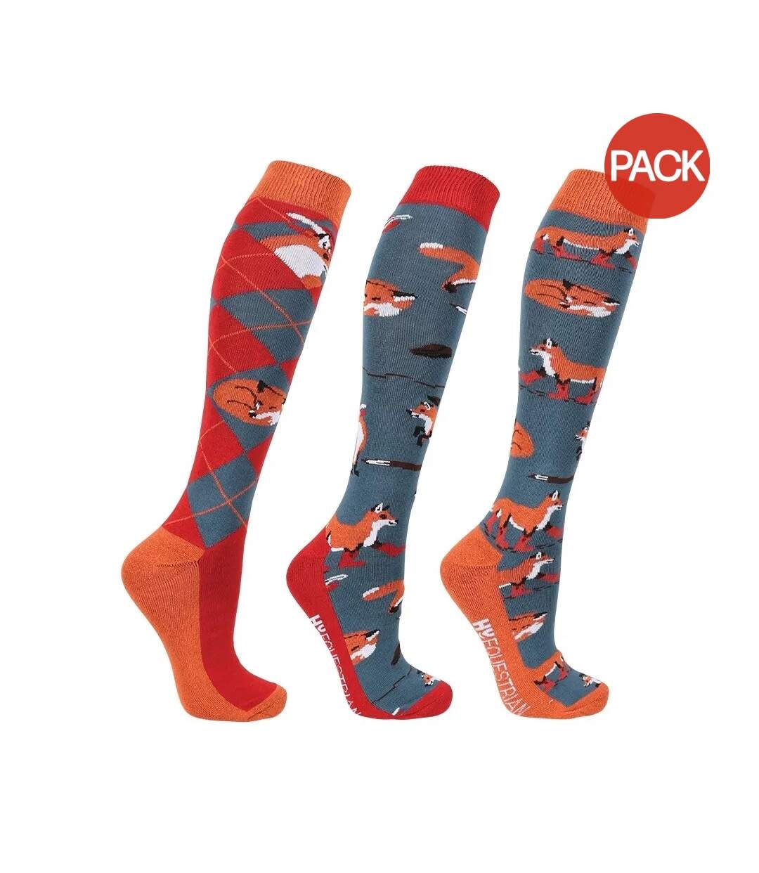 Pack of 3  Unisex adult frivolous fox socks  blue/red/pumpkin Hy-1