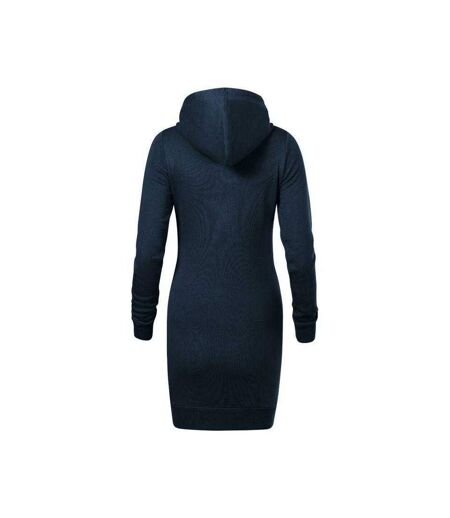 Womens/ladies Snap French Terry Hooded Sweatshirt Dress Navy Blue Malfini