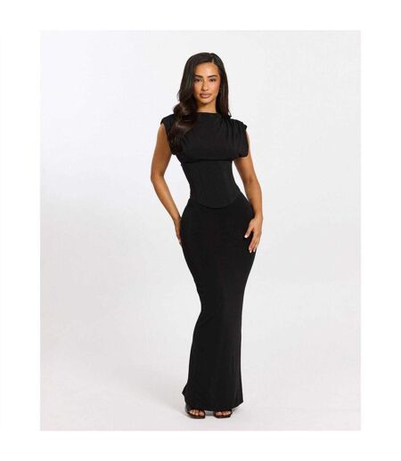 Robe Longue Femme Sandra Col Montant Détails Corset Et Mancherons Noir Mars The Label