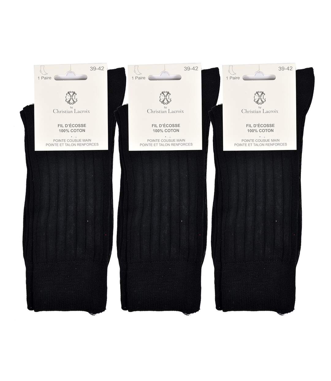 Chaussettes homme CHRISTIAN LACROIX en Coton -Assortiment modèles photos selon arrivages- Pack de 3 Paires CXL Fil d'écosse Noires-2