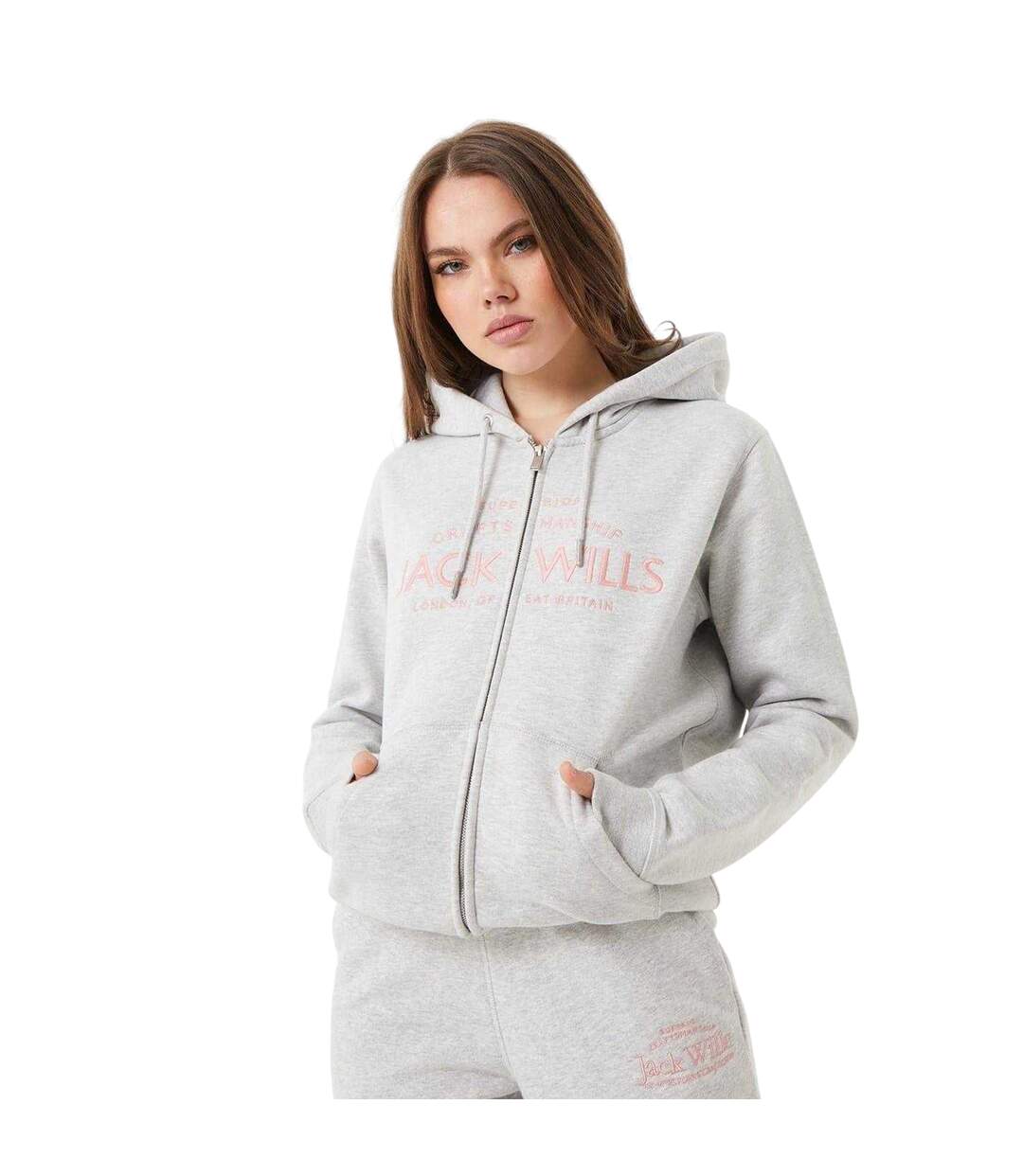 Womens/ladies Hunston Logo Full Zip Hoodie Grey Marl Jack Wills-2