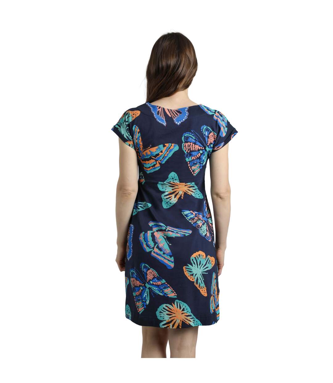 Womens/ladies tallahassee butterflies organic dress dark blue Weird Fish-3