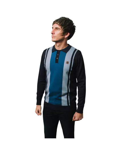 Polo Manches Longues Motif Rétro Aw25 Homme Bleu Marine Gris Lambretta