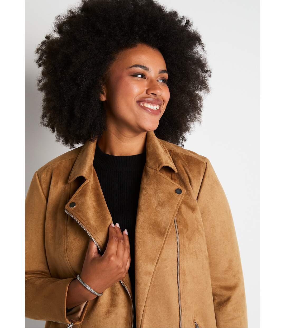 Blouson zippé court tissu suédé-4