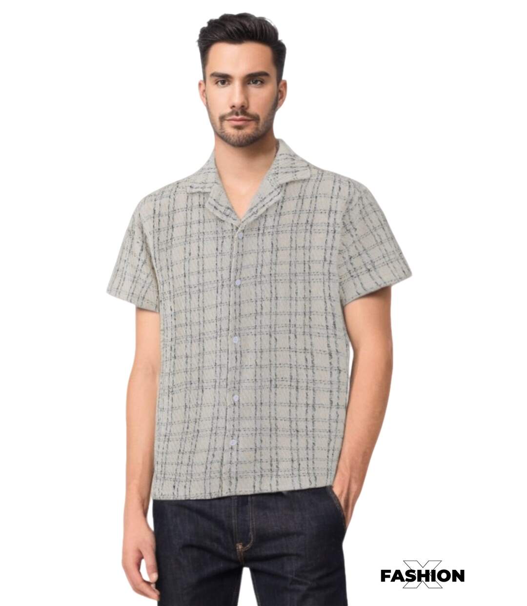 Chemise homme manches courtes à carreaux décontracté couleur blanc