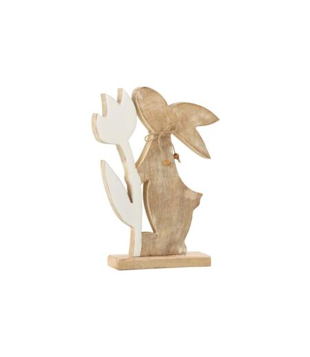 Statuette Déco Lapin Fleur 27cm Blanc & Beige