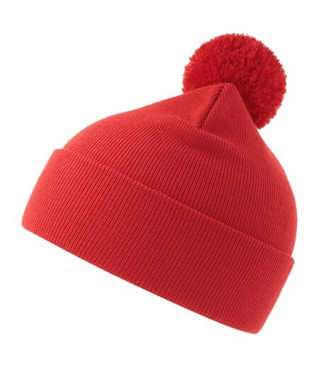 Unisex Adult Wind S Pom Pom Recycled Double Skin Cuffed Beanie Red Atlantis