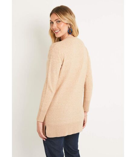 Pull tunique chiné long col V avec laine
