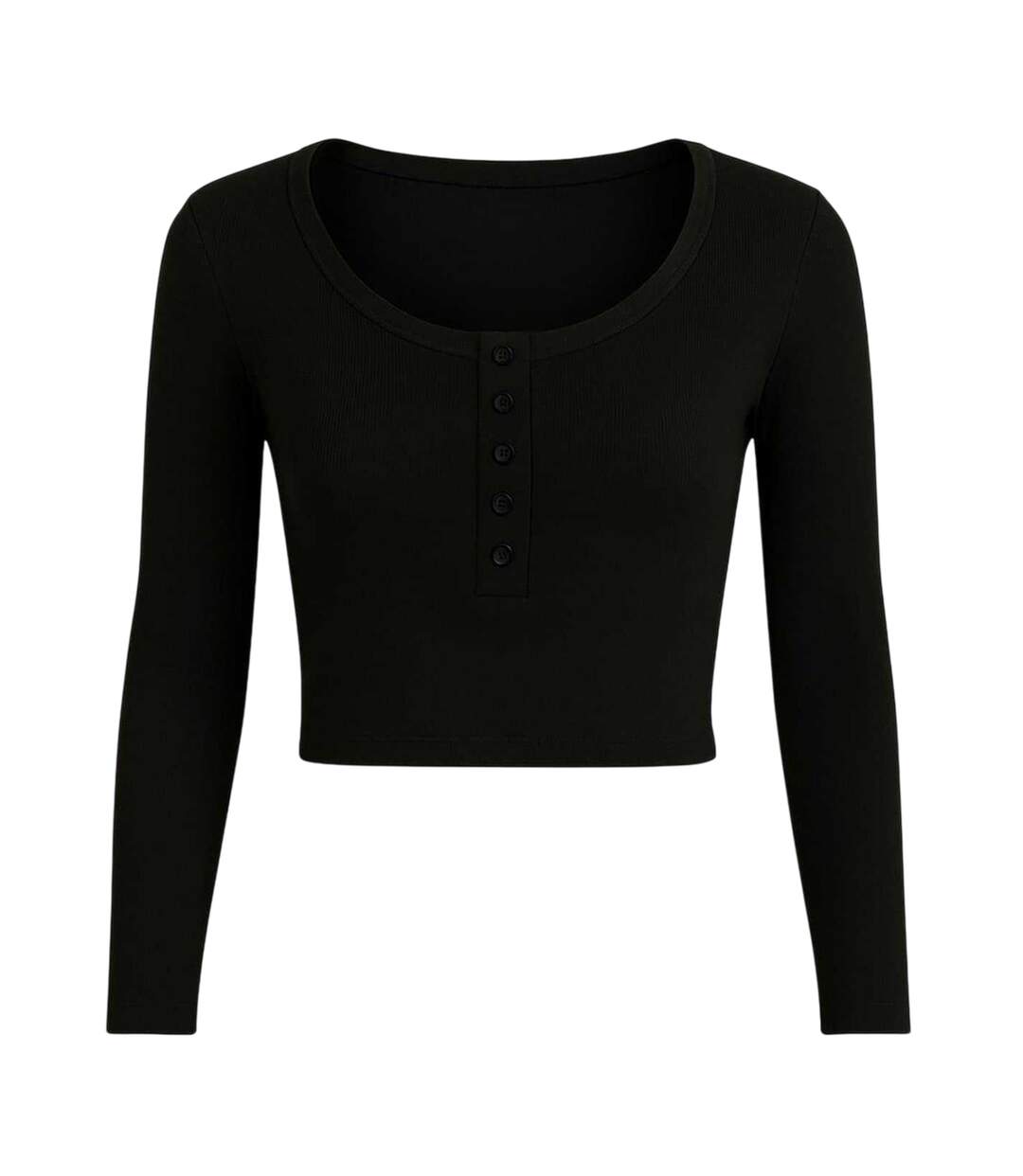 Womens/ladies Ribbed Long-sleeved Crop Top Black I Saw It First-1