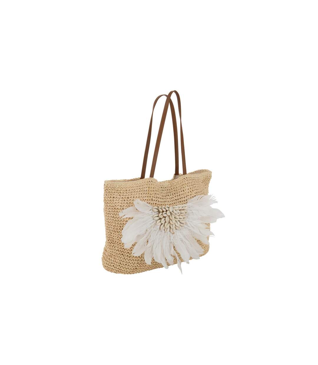 Sac de Plage Coquillages & Plumes Manel 34cm Naturel-1