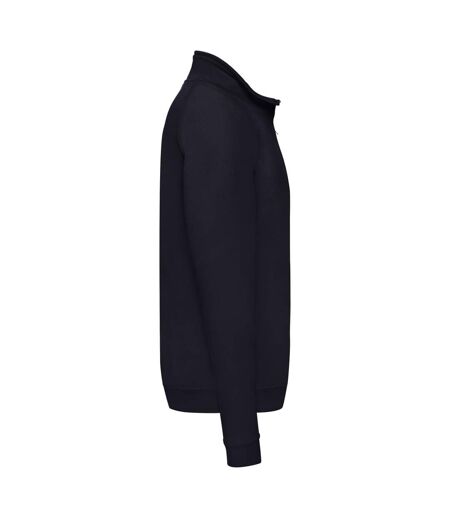 Mens Zip Neck Sweatshirt Top Deep Navy Fruit Of The Loom