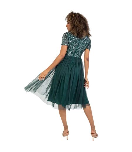 Womens/ladies Sequin Midi Dress Misty Green Deluxe