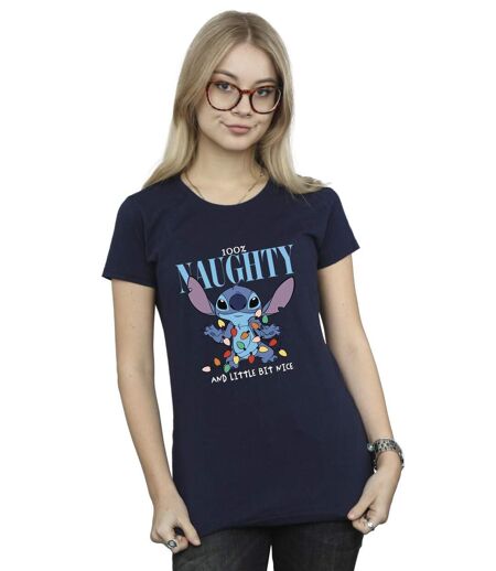 Disney T-shirt en coton Femmes/Ladies Lilo & Stitch Naughty & Nice (Bleu marine) - UTBI26102