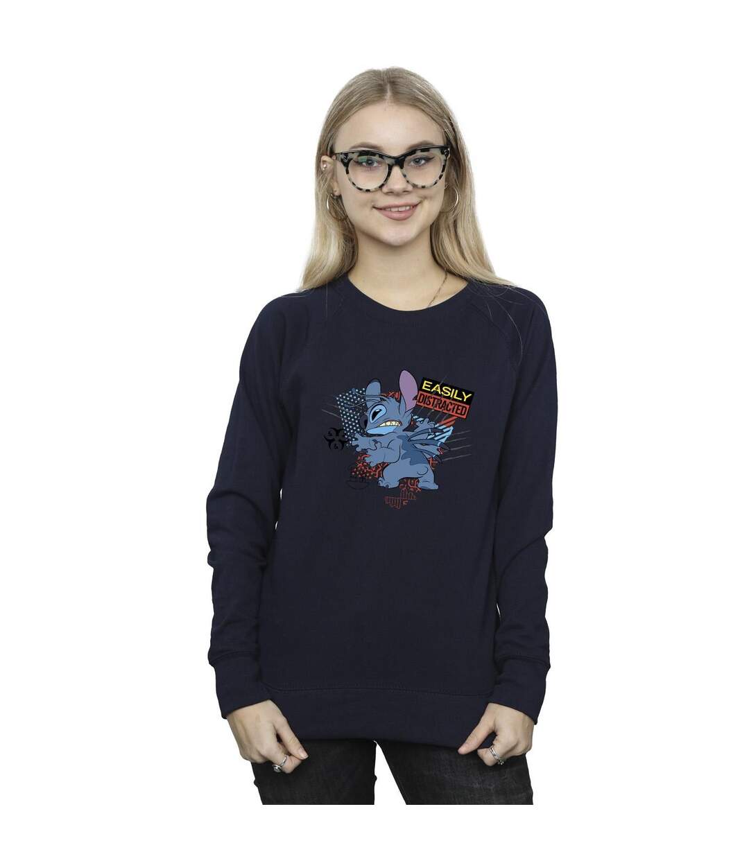 Disney - Sweat LILO AND STITCH EASILY DISTRACTED - Femme (Bleu marine) - UTBI22507-2
