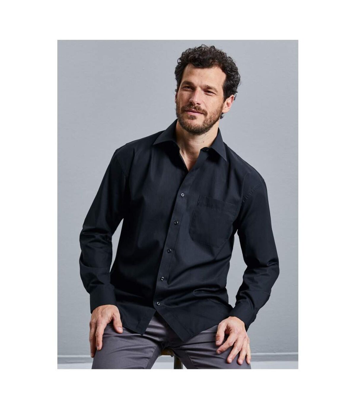 Russell Mens Long Sleeve Pure Cotton Work Shirt (Black) - UTBC2735