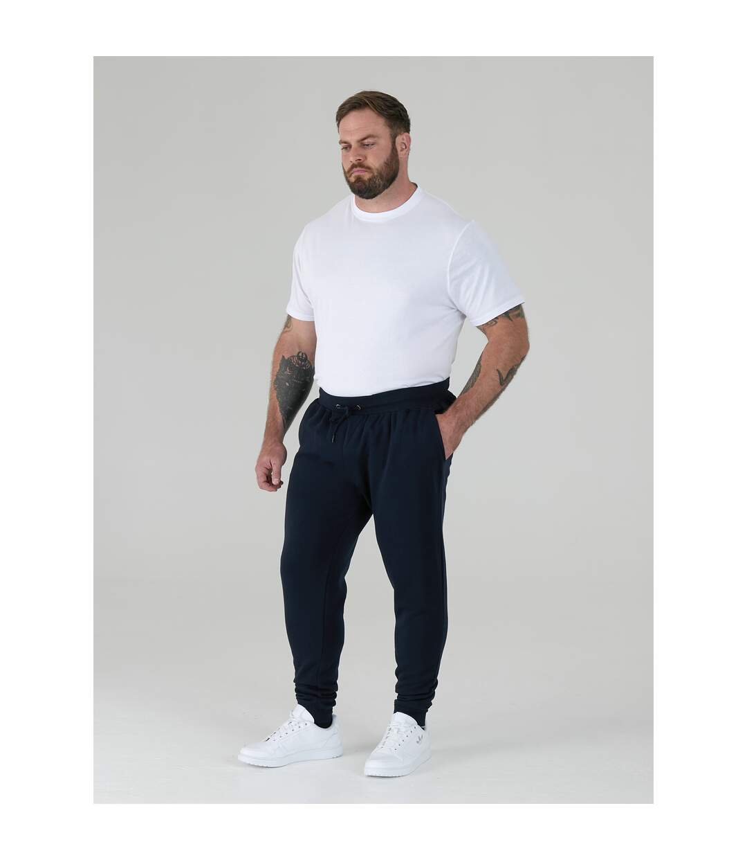 Mens D555 Brandon Cuffed Kingsize Jogging Bottoms Navy Duke-1