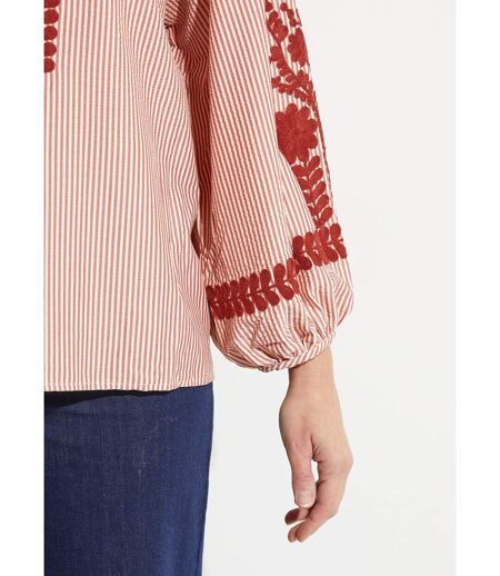 Blouse rayée avec broderies feuillages