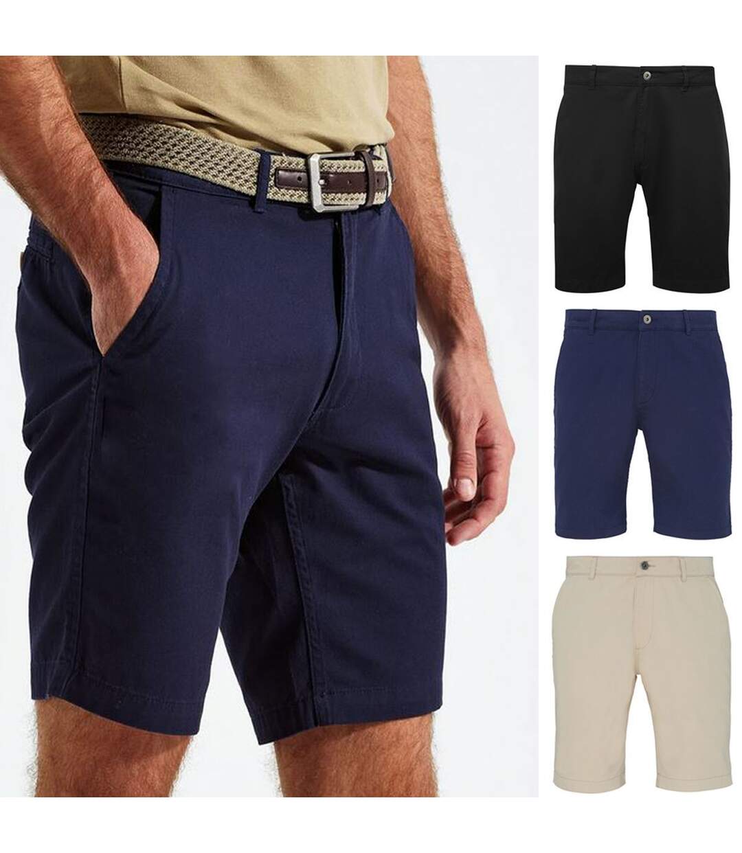 Lot 3 Bermudas chino coupe classique - Homme - AQ051 - noir beige bleu marine-1