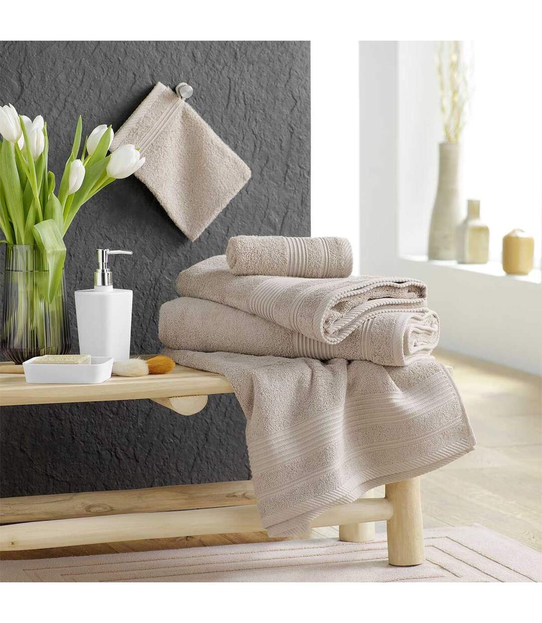 Lot de 2 Gants de Toilette Tendresse 15x21cm Taupe-4