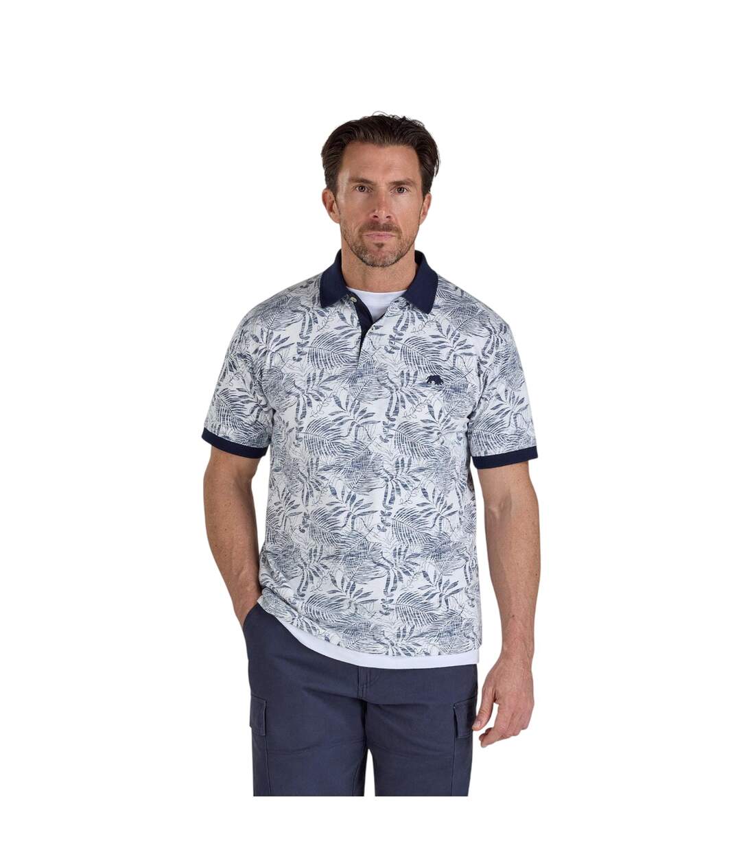 Polo Motif/style Floral Homme Blanc Cassé Raging Bull-2