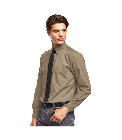 Mens  Poplin Long-sleeved Formal Shirt Khaki Premier