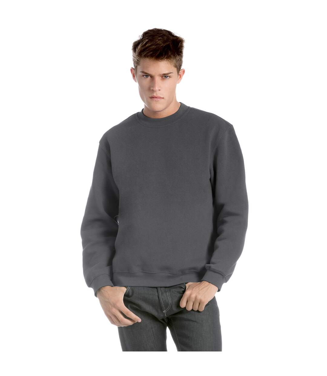 Sweatshirt à col rond homme gris acier B&C-2