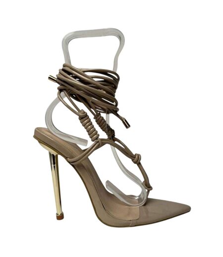 Womens/ladies Leather Stiletto Heel Sandals Nude No Doubt