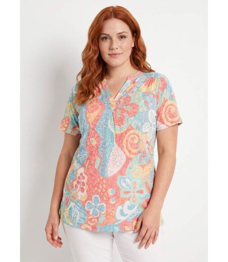 T-shirt long ample fleuri manches courtes
