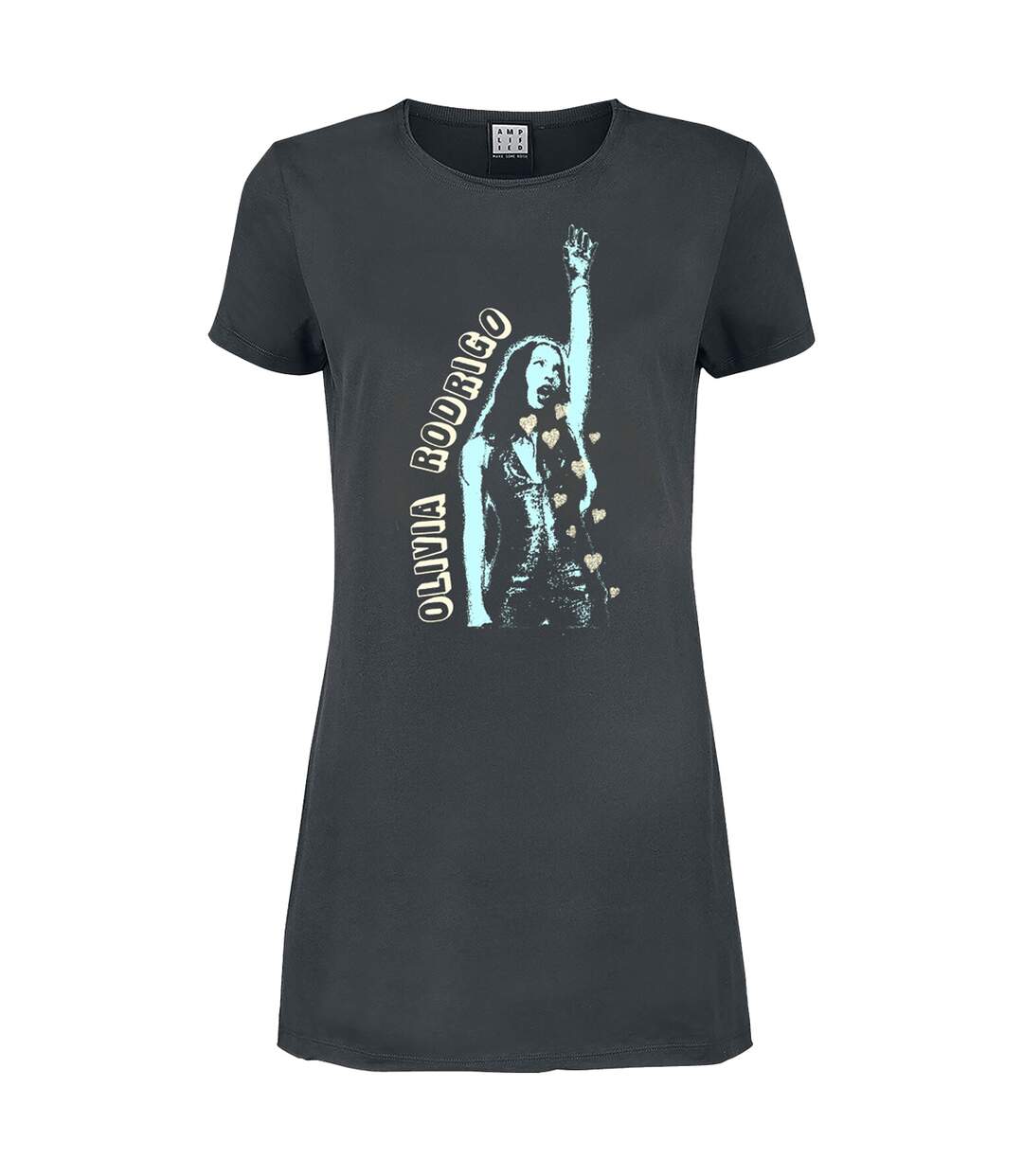 Womens/ladies Hand Up Olivia Rodrigo T-shirt Dress Charcoal Amplified-1