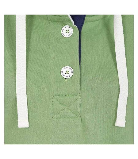 Womens/ladies Button Neck Sweatshirt Grass Green Lazy Jacks