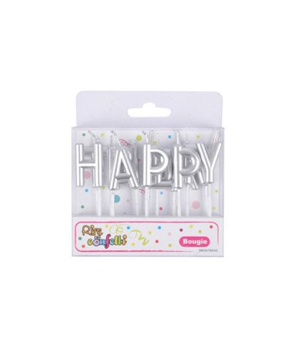 Lot de 13 Bougies Happy Birthday 8cm Argent